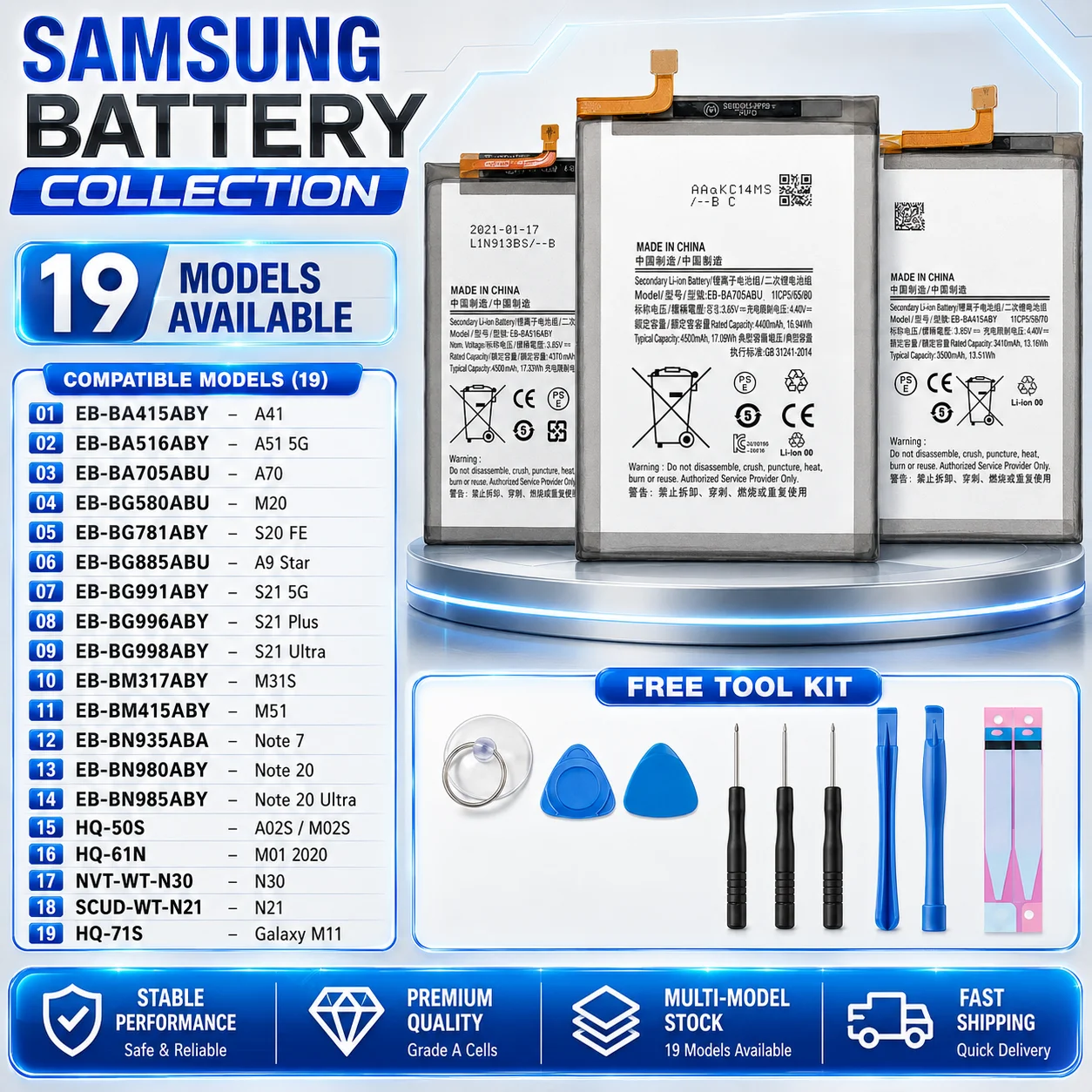 Image of Nagelneuer Ersatzakku für Samsung Galaxy S21 S21 Ultra S21 Plus S20 FE A41 A51 5G A70 Note 20 Note 20 Ultra A02S.