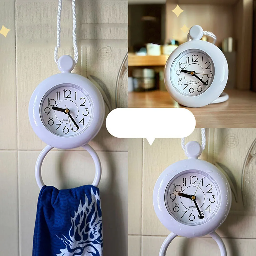 Alarm Clock Waterproof Bathroom Clock Hanging Watch Bedroom Dual Use