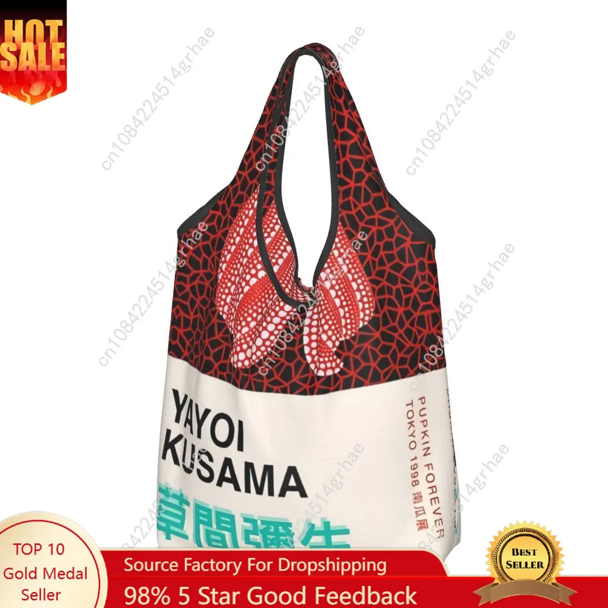 Custom Kawaii Printed Vintage Yayoi Kusama Pumpkin Shopping Tote Bags Portable Shopper Shoulder Abstract Art Handbag