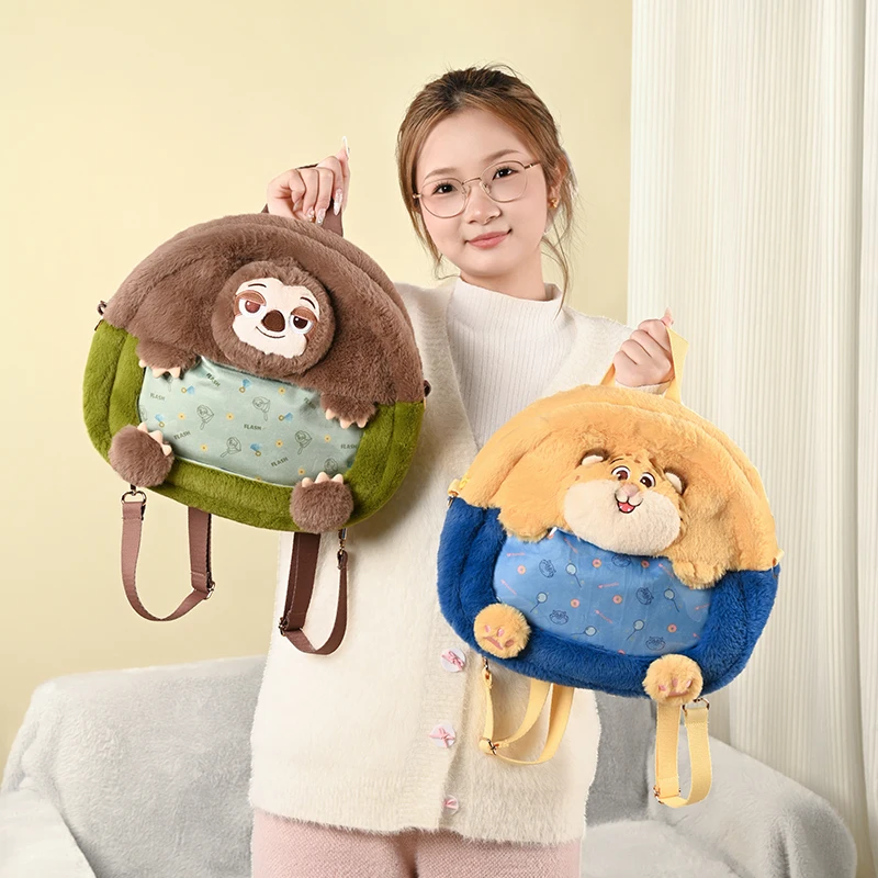 Disney Zootopia Niedlicher Cartoon Judy Nick Große Kapazität Rucksack Umhängetasche Plüsch Flip Student Rucksack Herbst/Winter Geschenk