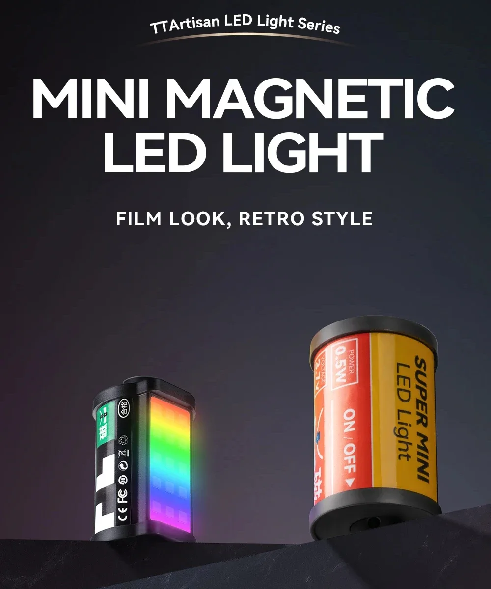 TTArtisan Mini Magnetic RGB LED Light 5W 300mAh Light for Camera Reteo Film Retro Style Photographic Light