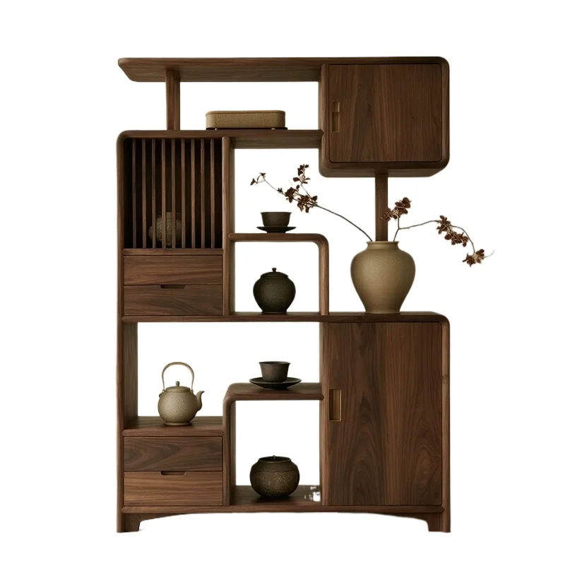 

New Chinese black walnut Bogu shelf Song style aesthetic office display cabinet Tea room club furniture
