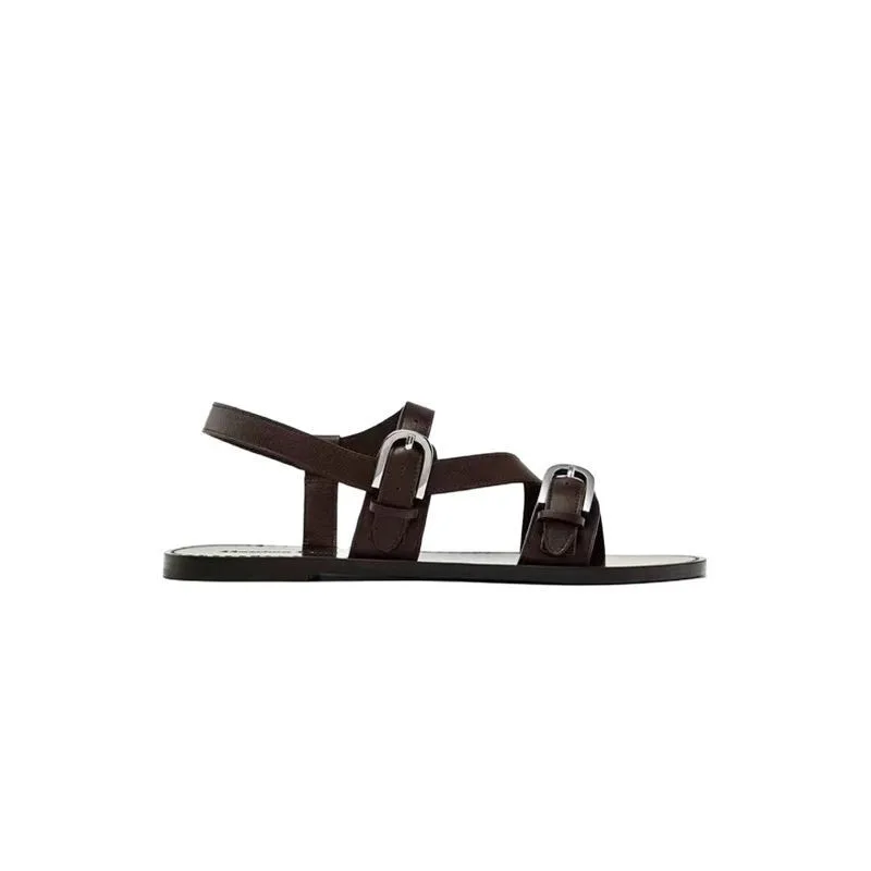 

Withered Summer Minimalist Women's Shoes New Genuine Leather Roman Sandals Casual One-piece Flat Women's Sandals Woman Shoes