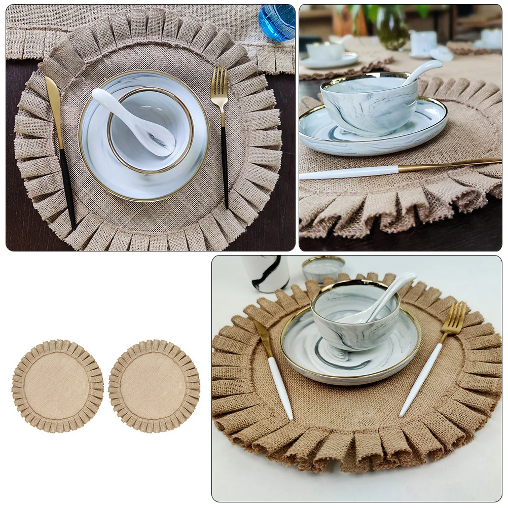 

2Pcs Heat-Resistant Place Mats Round Jute Placemats Rustic Design Exquisite Fashionable Cozy Atmosphere Round Placemats