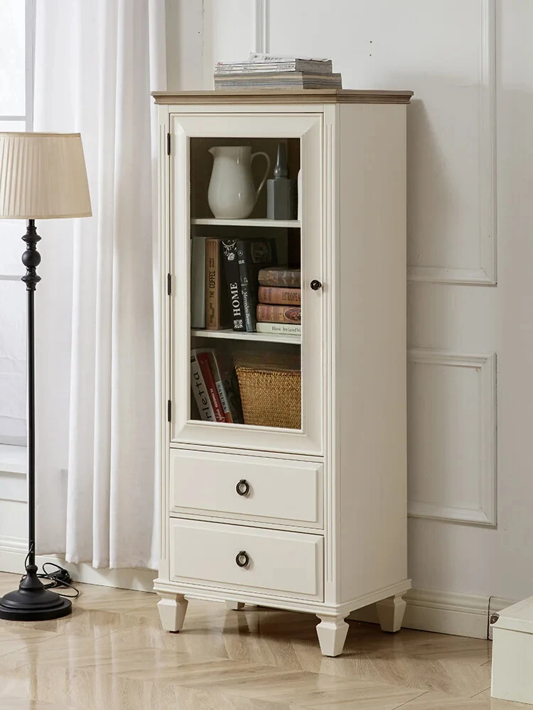 Pure Log TV Side Cabinet American Living Room Furniture Small Bookcase Advanced Gray White Color Matching