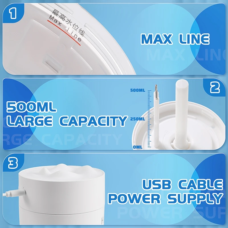 Увлажнитель воздуха ультразвуковой, 500 мл, с USB-зарядкой