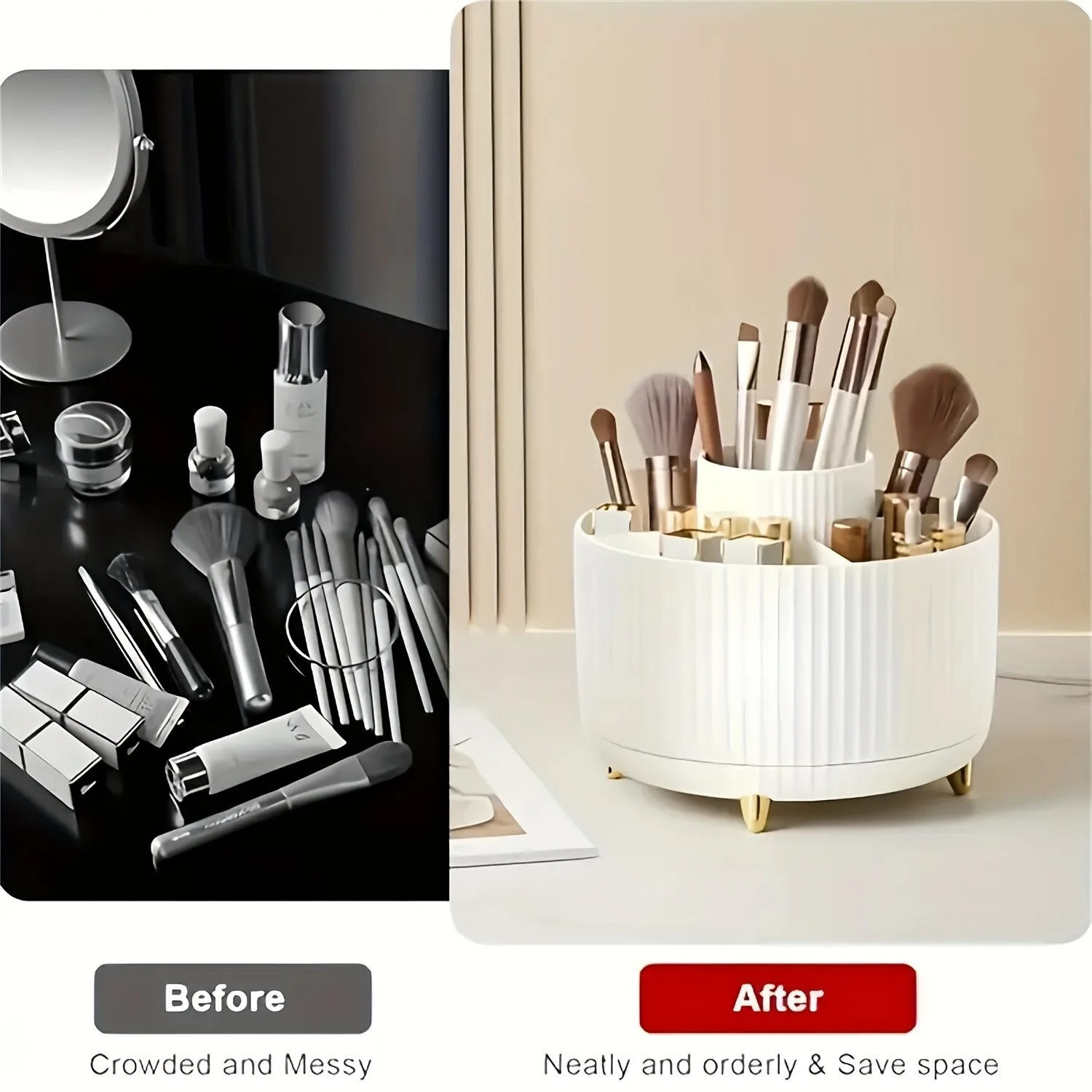 360° Rotating Makeup Organizer 1 Plastic Cosmetic Storage Box with 5 Compartments for Brushes, Lipsticks, Skin Care Product