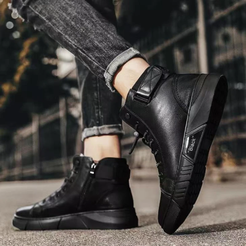 Black Trendy 2025 Warm Winter Men\'s Boots Vintage In Promotion Classic Original Deals Size 45 Retro Offer Fashion New Male Shoes