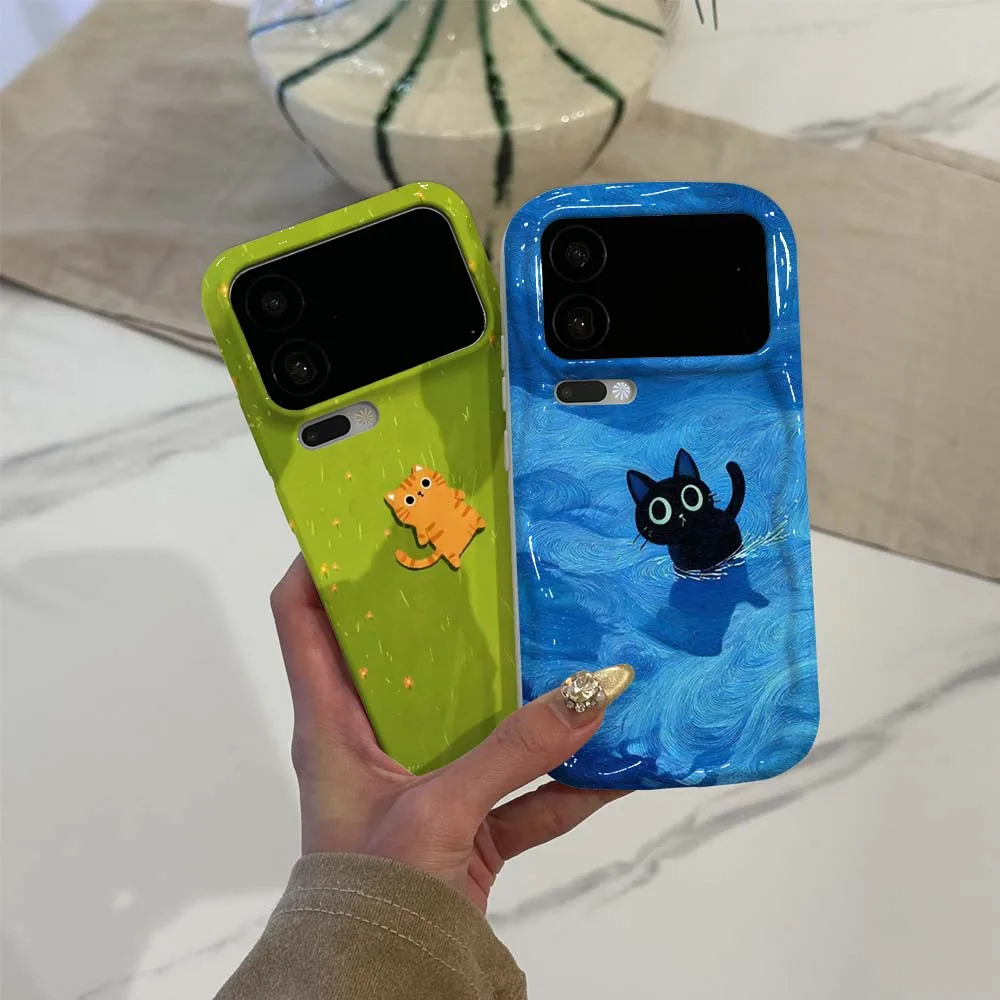 

Cartoon Orange Cat Grass Phone Case For Xiaomi Mi 11 11i 11X 12T 17 15 NE Pro Lite Max Wave Oil Film