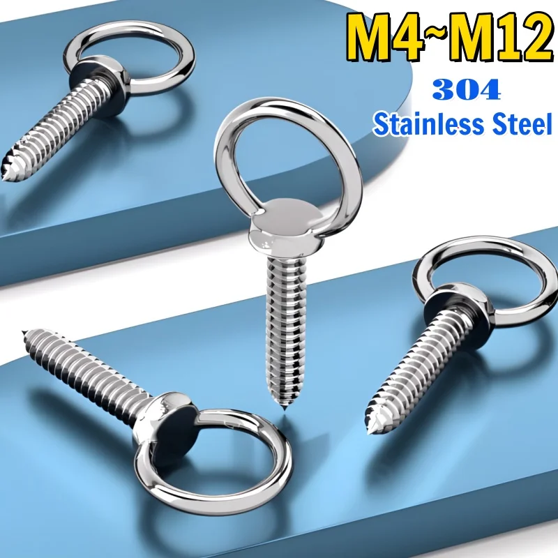 304 Stainless Steel Lifting Eye Self Tapping Screw M4 M5 M6 M8 M10 M12 Sheep Eye Round Ring Hook Screw for Hanging Fastener