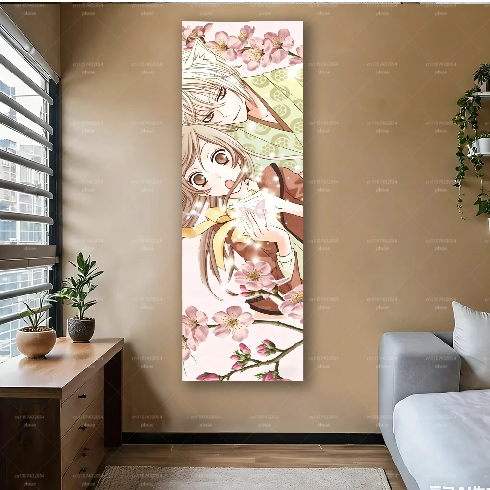 K-Kamisama Love Nanami & Tomoe Tapestry, Romantic Sakura Anime Couple Vertical Wall Hanging, Room Decor