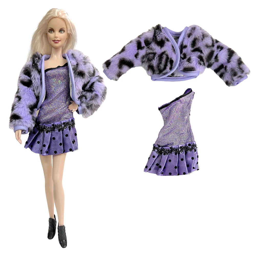 

1 Set Fashion Fur Coat Doll Dress For BJD Doll Clothes Dolls Accessories Purple Warm Outfit For Girl's 1/6 Doll