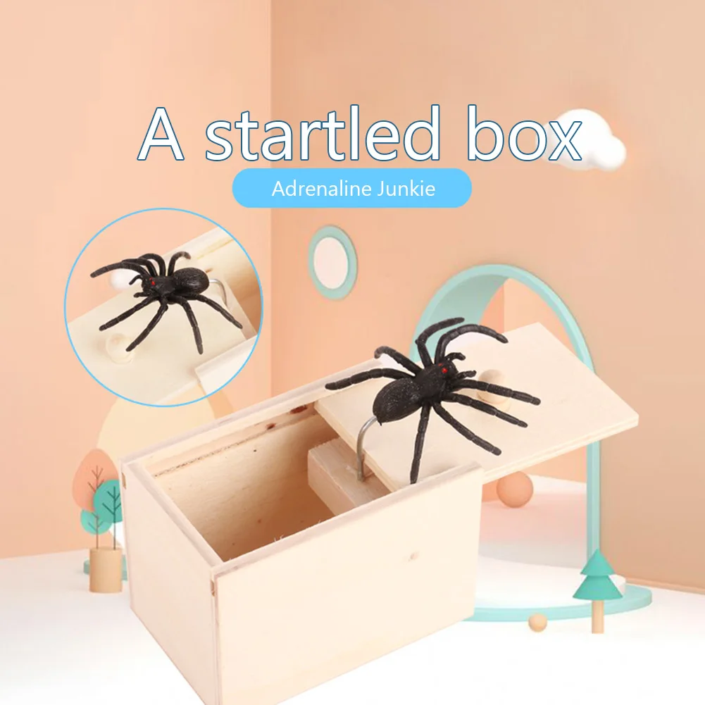 Spider Wooden Gadgets Harmless Wooden Prank Spider Scare Box Trick Play Joke Gag Toy Halloween Holiday Scary Horror Toys