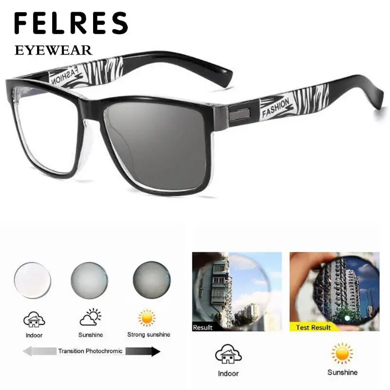 Square Photochromic Gray Reading Glasses Men Women Sports Prescription Glasses Classic Clear Sunglasses New