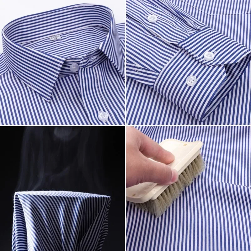 New Men's Formal Shirt Long Sleeve Office Striped Anti-wrinkle Non-ironing Fashion Business White Shirts S~8XL Oversized