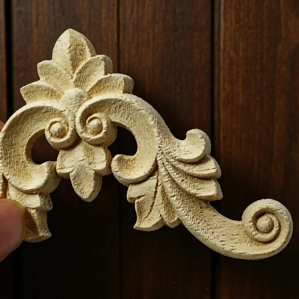 10PCS Carved Unpainted European Exquisite 7/12cm Floral Leaves Rubber Furniture Window Corner Wood Applique Onlay Wood Figurines
