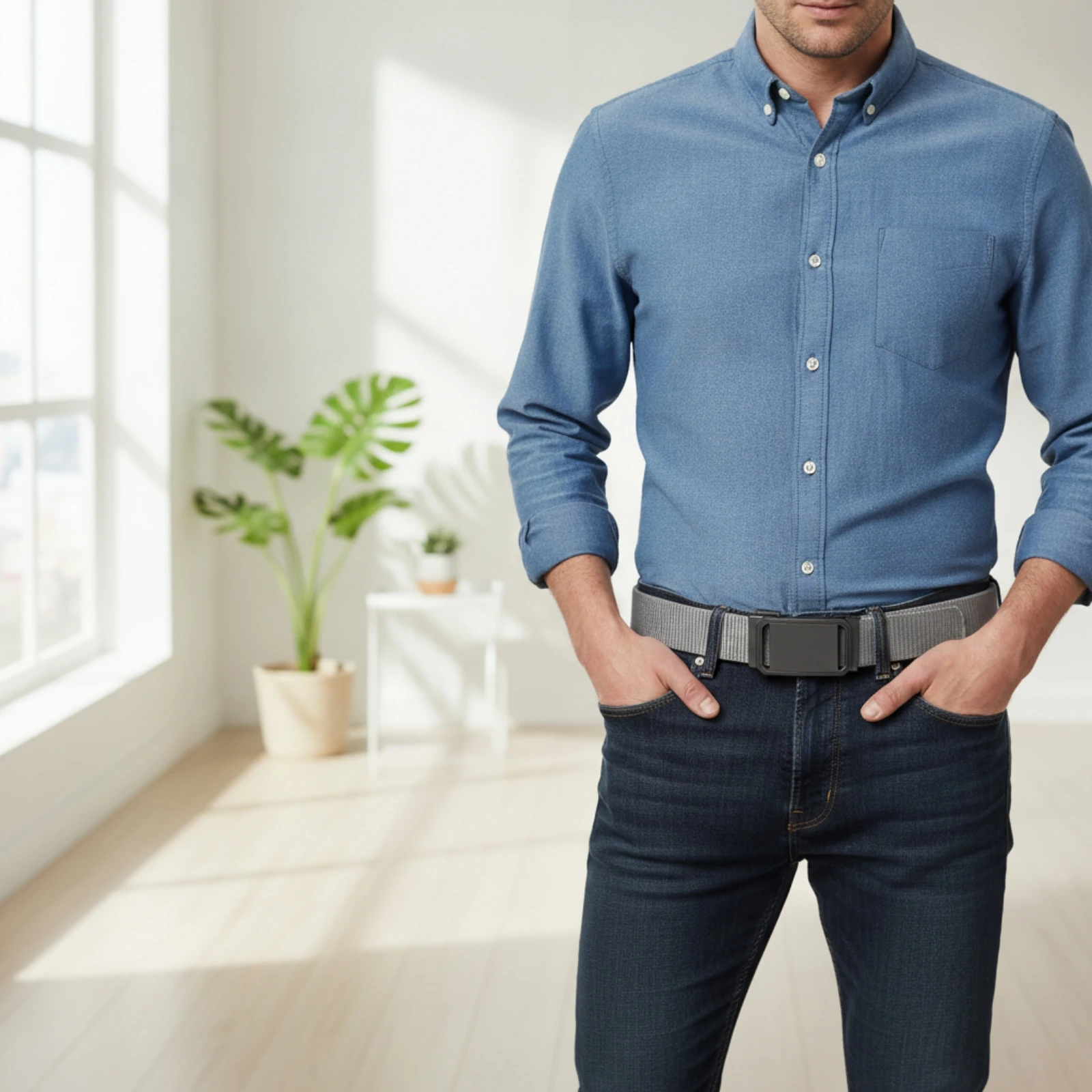Belt with Automatic Slide Buckle Adjustable Belt with Automatic Buckle Easy to Use Strong Load-Bearing for Men, Daily Wear, Work