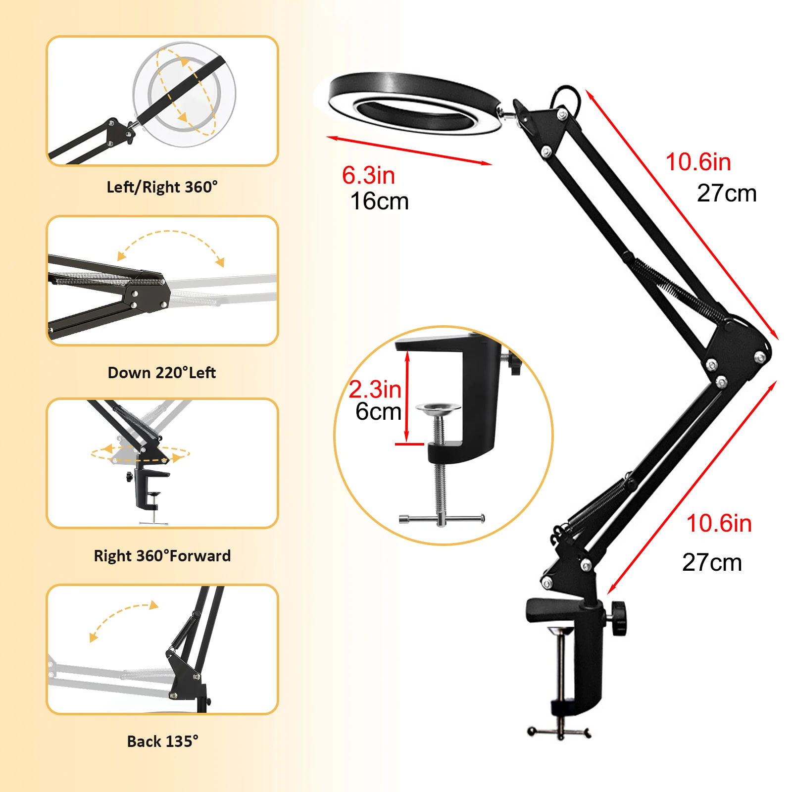 Imagem -02 - Lâmpada de Mesa Ajustável Vidro de Magnnifier Led Iluminado Luz de Mesa para Design de Reparos Pintura Diamante Leitura Níveis 10x