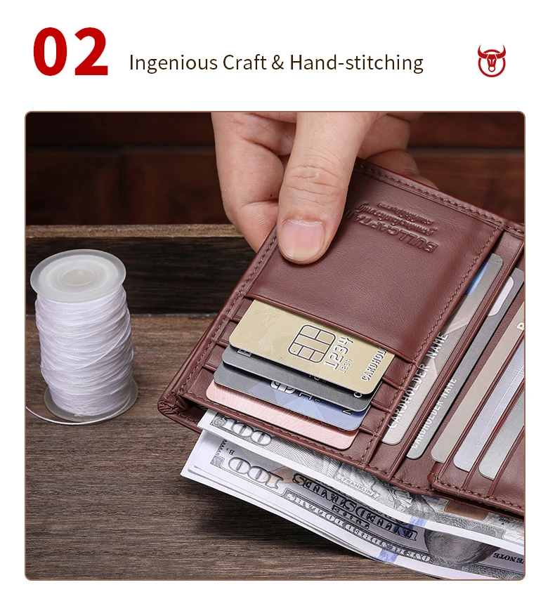 BULLCAPTAIN Bifold-Geldbörse aus echtem Leder mit großem Fassungsvermögen, Kreditkartenetui für Herren mit 15 Kartenfächern, RFID-Geldbörse – Detail 14