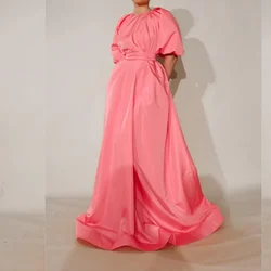 Customized Satin Draped Pleat Ruched Celebrity A-line O-Neck Bespoke Occasion Gown Long Dresses Saudi Arabia Evening