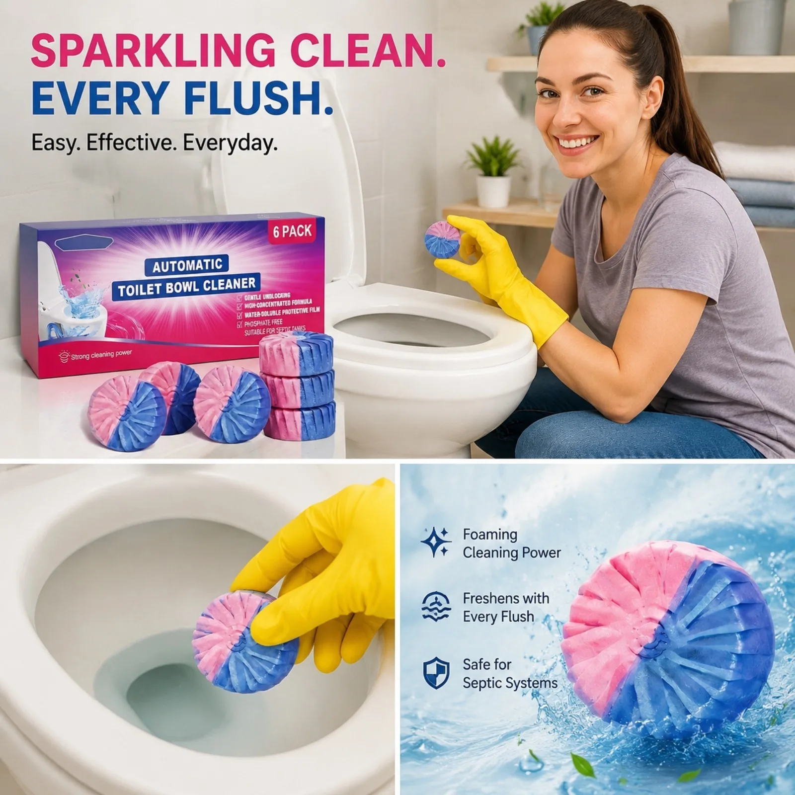 6Pack Toilet Cleaning Blocks High Concentrated Phosphate Free Septic Safe Bowl Cleaner Long Lasting Fresh Scent For Bathroom