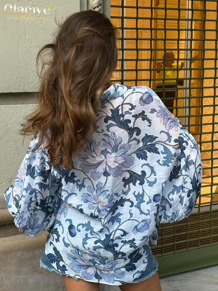 Clacive moda solta impressão camisa feminina 2025 casual lapela manga longa blusa senhoras elegante clássico topo roupas femininas