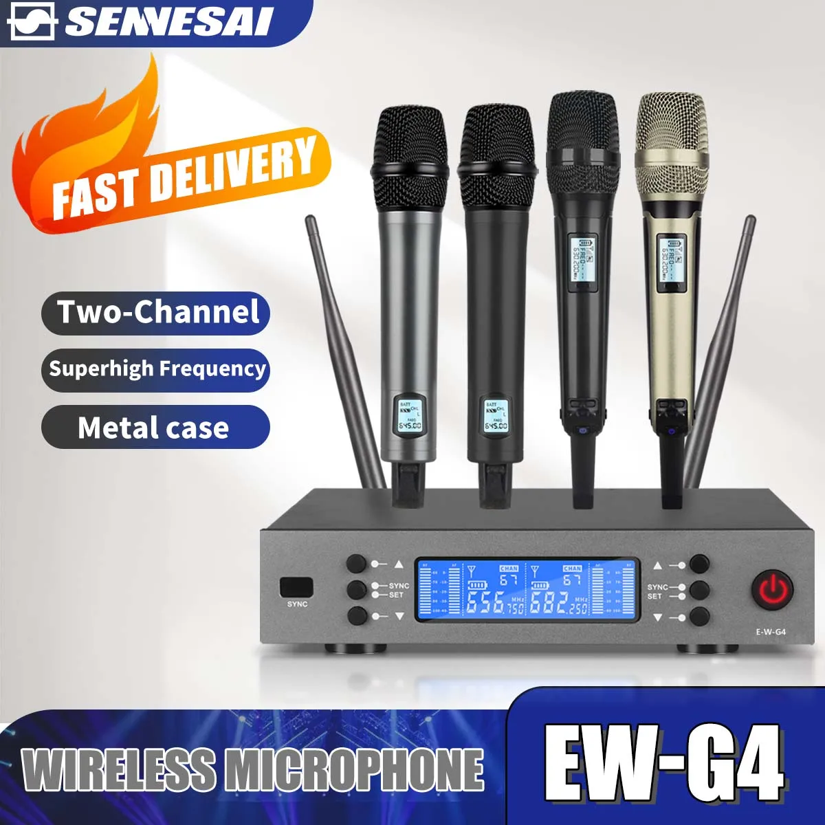 Top Quality! EW-G4 Professional Dual Wireless Microphone Stage Performance 2 Channels UHF Karaoke Metal Handheld SKM9000 Mic