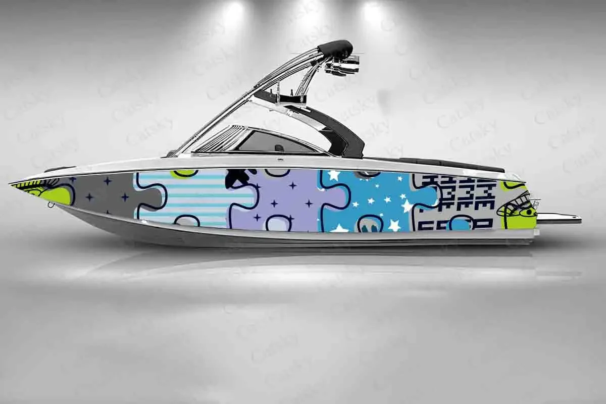 

Irregular Colorful Stripes Graphic Cartoon Cute Boat Sticker Vinyl Ship Pontoon Deck Boat Fishing Decorative Pontoon Boats Decal