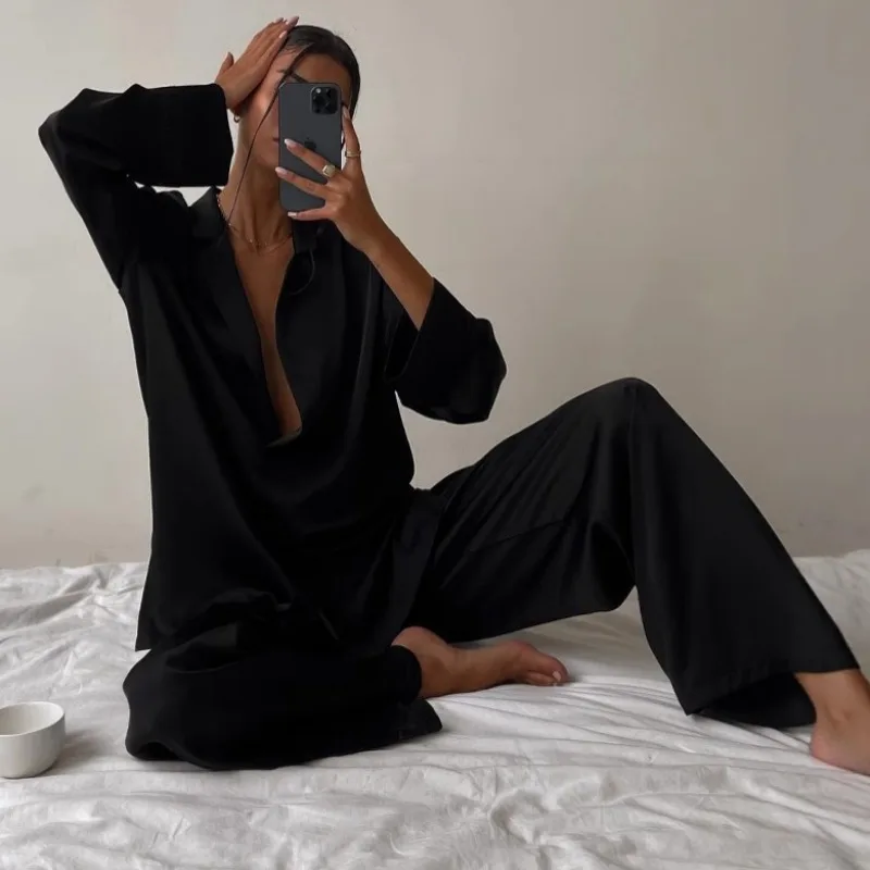 

Новый летний комплект пижамы 2026: свободные, комфортные, приятные к телу брюки и рубашка с длинным рукавом в европейском и американском стиле для дома и отдыха