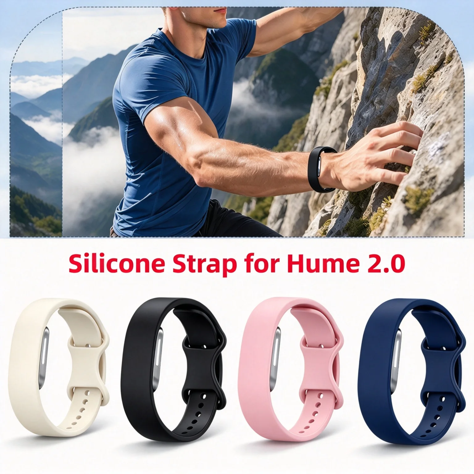 Replacement Silicone Strap for Hume Band 2.0 Soft Breathable Sport Wristband Sweat-Proof Adjustable Hole Portable Accessories
