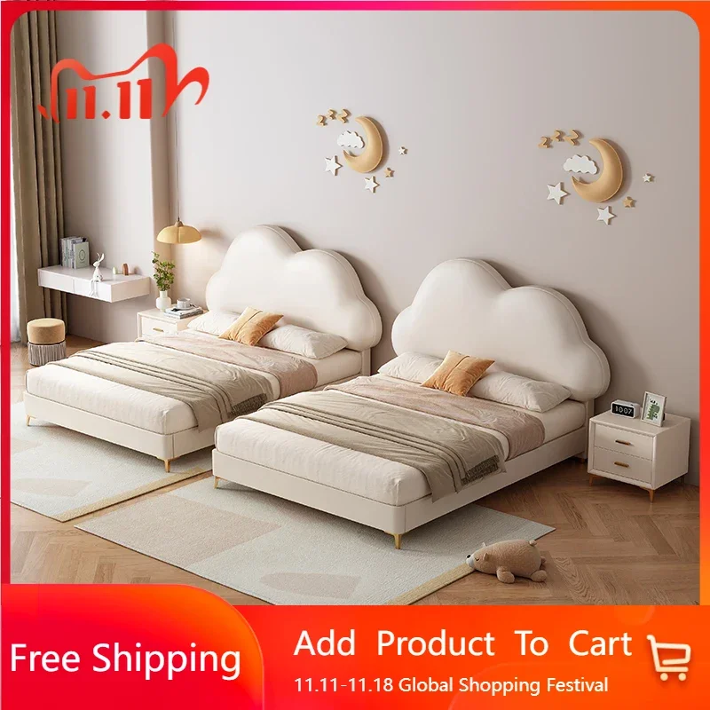 

High End Double Bed Headboard Leather Glamorous King Size Twin Bed Frame Platform Kids Girl Camas De Casal Home Furniture