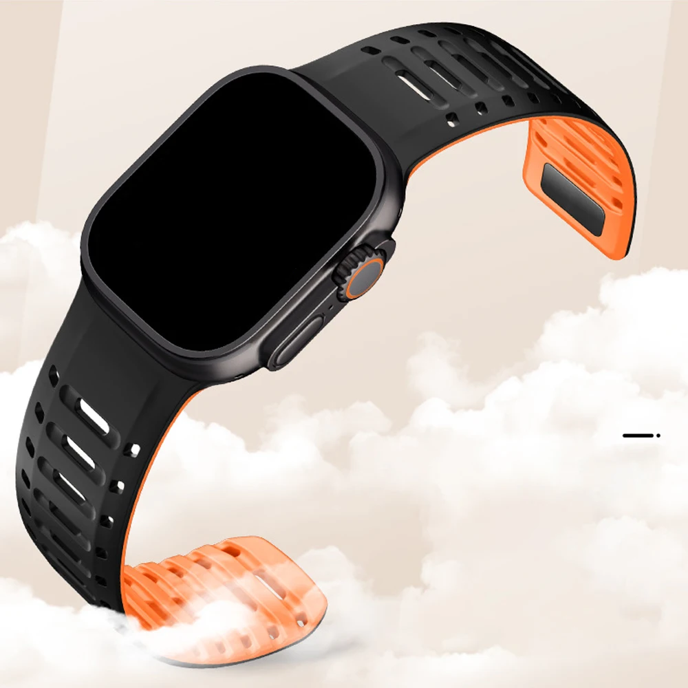 Silikonarmband für Apple Watch 42/44/45/46/49 mm, atmungsaktives Magnetblock-Armband für iwatch ultra/2 Serie 10/9/8/7/6/5/4/SE