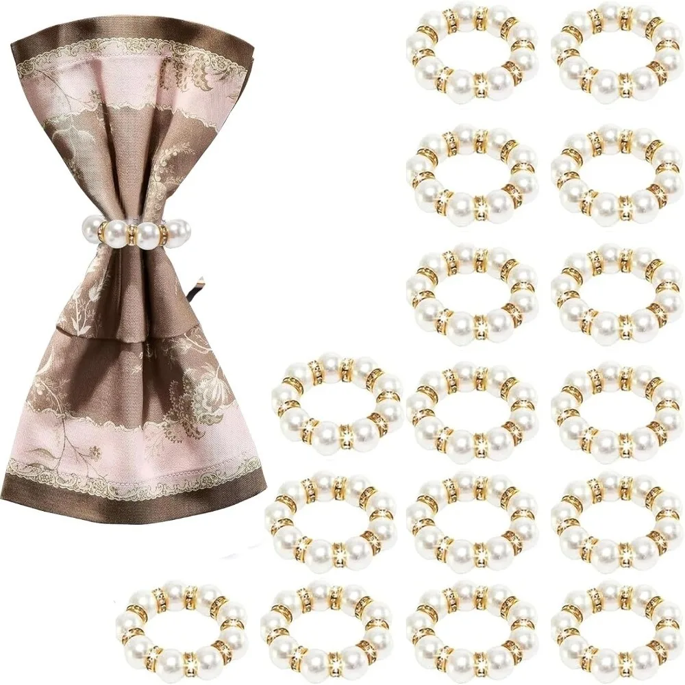 Stylish Beaded Texture Napkin Rings Holder Elegant Pearl Ring Napkins Holder Gold Elastic Napkin Ring Holder Wedding Party