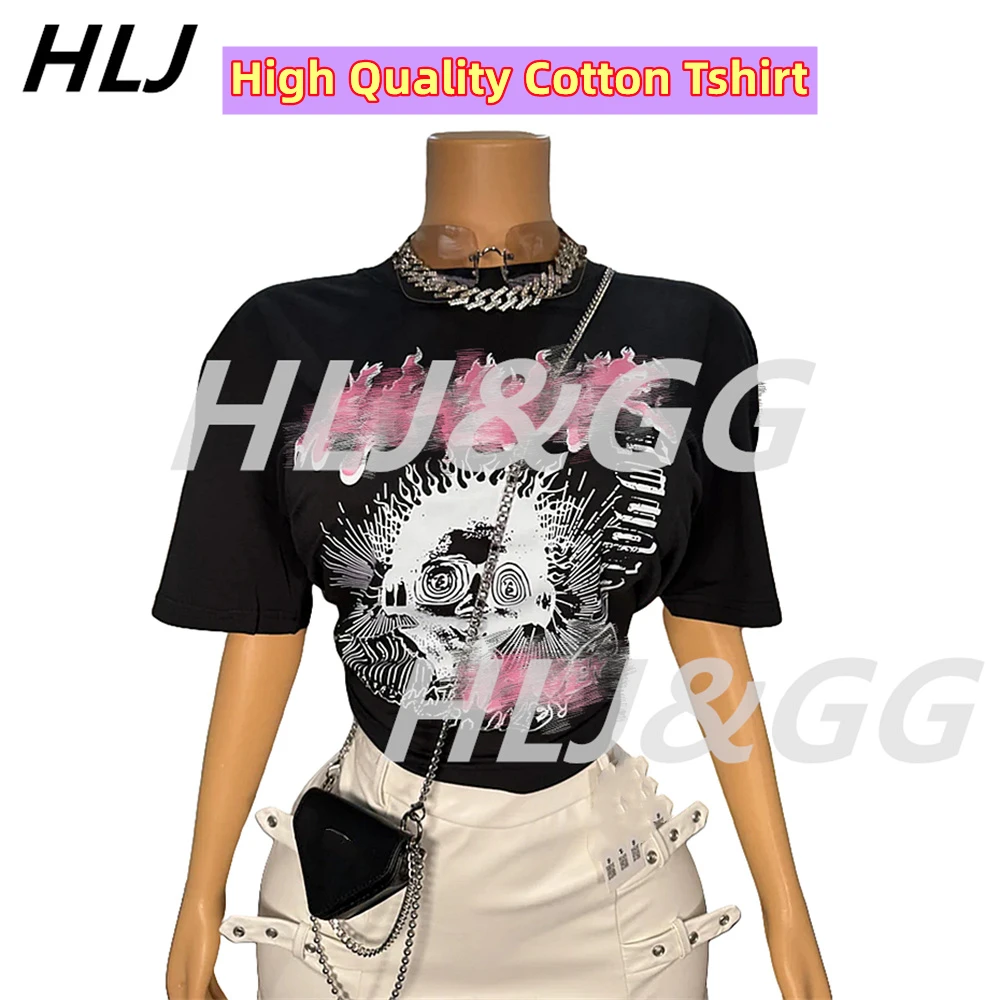 HLJ High Quality Fashion Graffiti Print Cotton Loose Tshirts Women O Neck Short Sleeve Straight Tops Vintage Female Streetwear