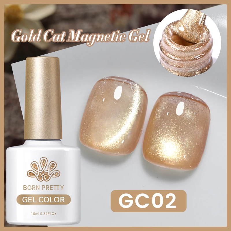 BORN PRETTY Pink Gold Cat Magnetic Gel Nail Polish Set of 6 Colors Gold Glitters Gel Polish Set Starter Gel Kit for Nails DIY