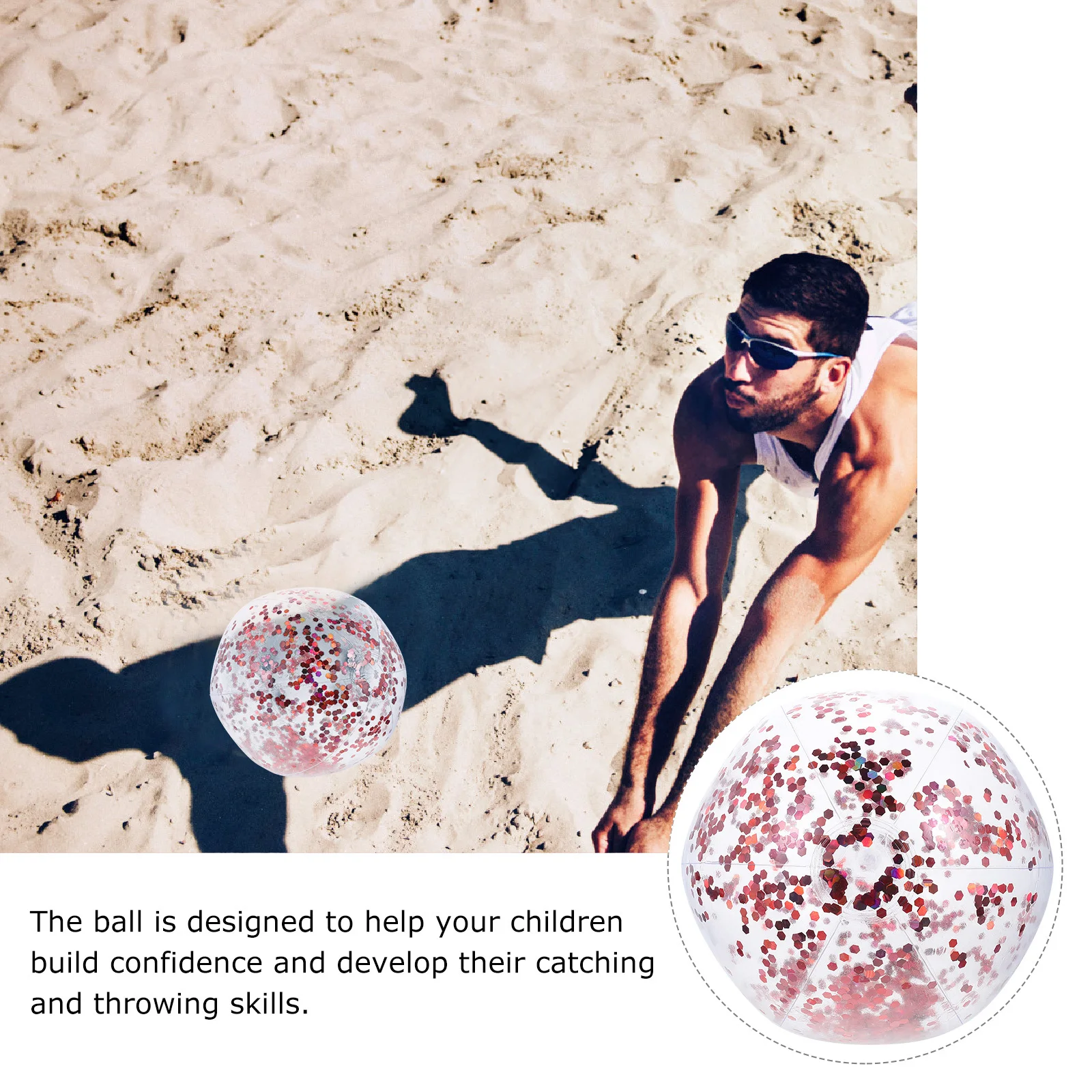 

Round Transparent Glitter Ball Rose Gold Outdoor Indoor Beach Play Ball for Kids Confidence Ability Training Interactive Fun