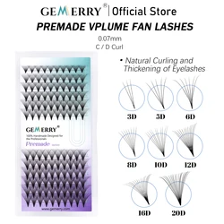 GEMERRY Premade Volume Fan Lashes 3D 5D 6D 10D 16D 20D Eyelash Extension Sharp Narrow Stem Fake Eyelashes Cluster Russian Volume