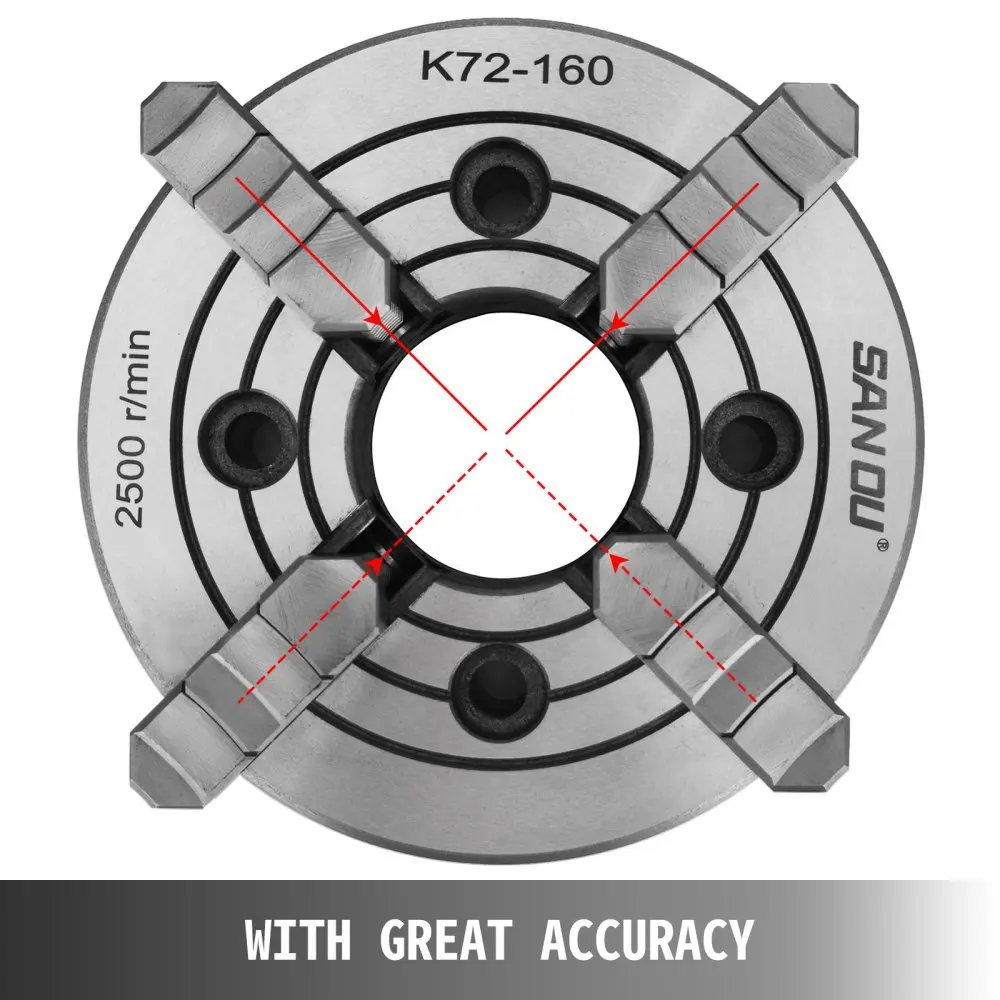 K72-160 6Inch Reversible Jaw Front Mount Independent Chuck Scroll Metal Lathe Chuck Turning Machine Accessories