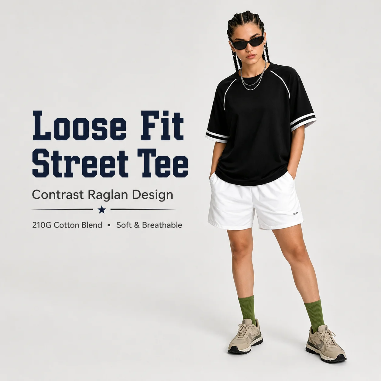 Women Oversized T Shirt American College Style Contrast Color Raglan Sleeve Short Sleeve Cotton Tee Summer Casual Top