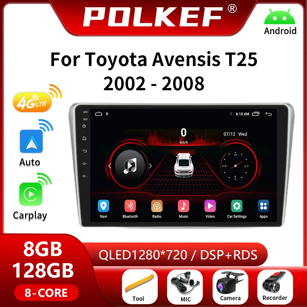 Android Auto For Toyota Avensis T25 2002 - 2008 Car Radio Multimedia Video Player Navigation GPS 4G Carplay Wifi Head Unit 2din