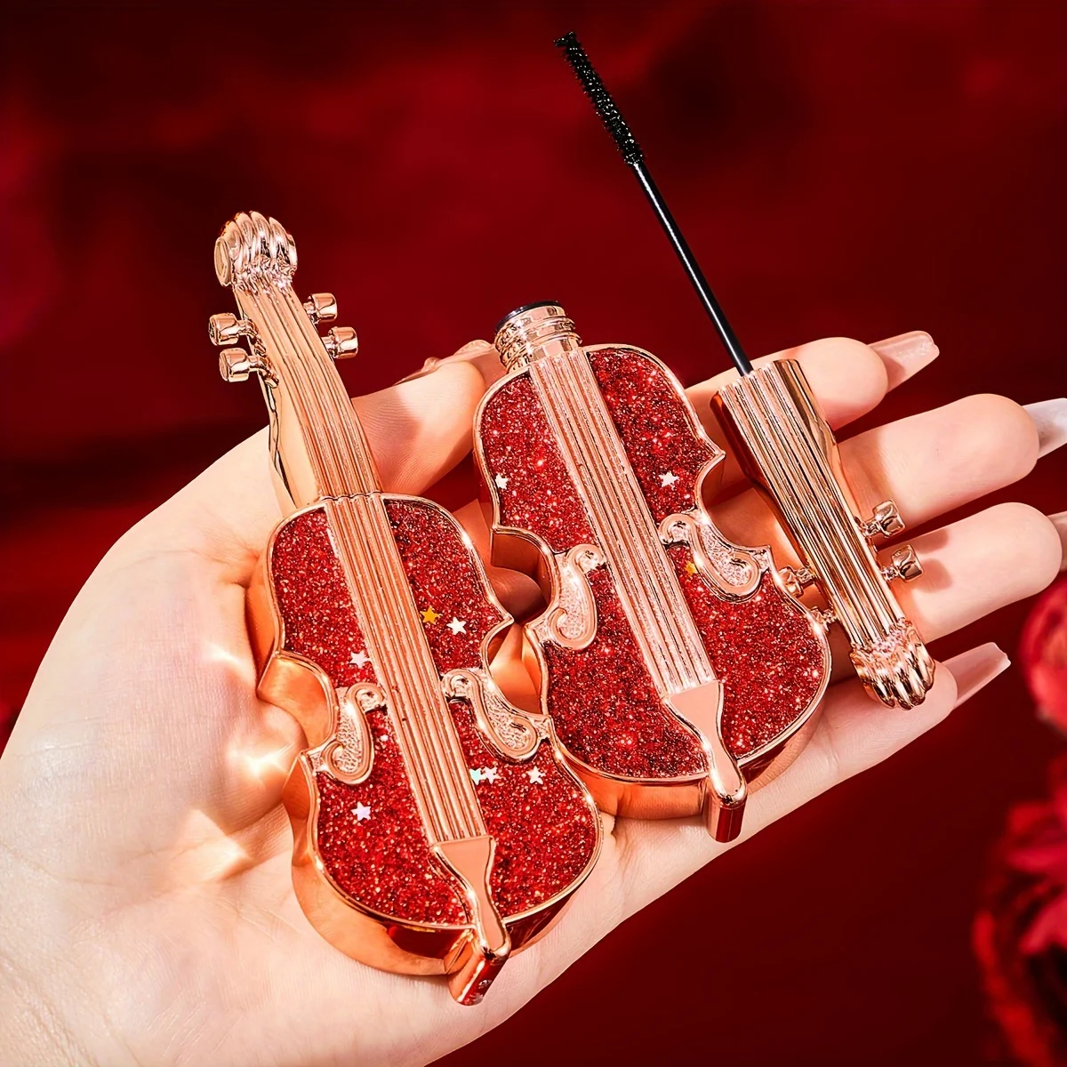 Rímel de estilo de alongamento de violino, à prova d'água, fino, longo, curvador, cabeça de escova fina, muito fino, duradouro, sem manchas, maquiagem para os olhos