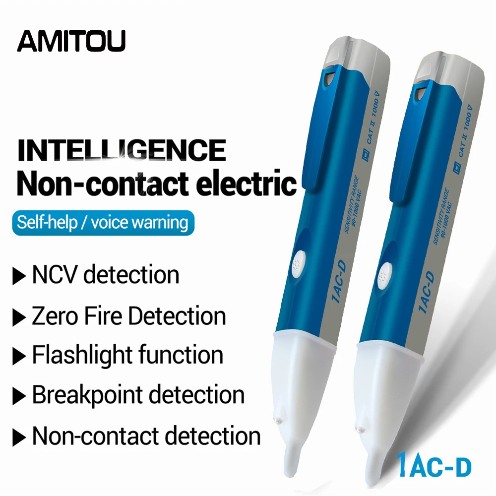 AMITOU 1AC-D AC Voltage Detectors Digital Non-Contact Test Pencil Electric Voltage Meters 90-1000VAC line Breakpoint Tester