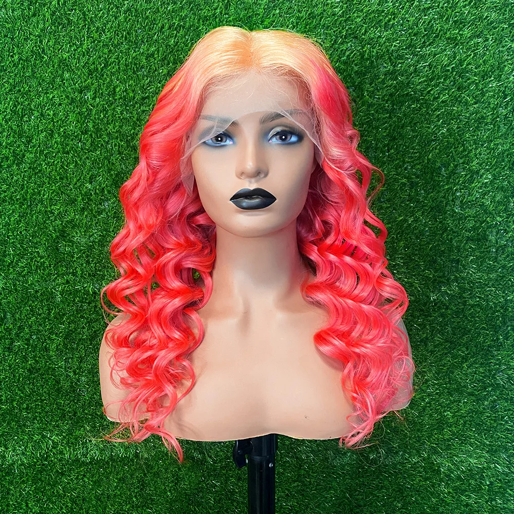 Onda solta rosa peruca de cabelo humano 13x4 perucas frontais do laço pré arrancadas cabelo humano brasileiro 613 colorido 13x6 peruca dianteira do laço para mulher