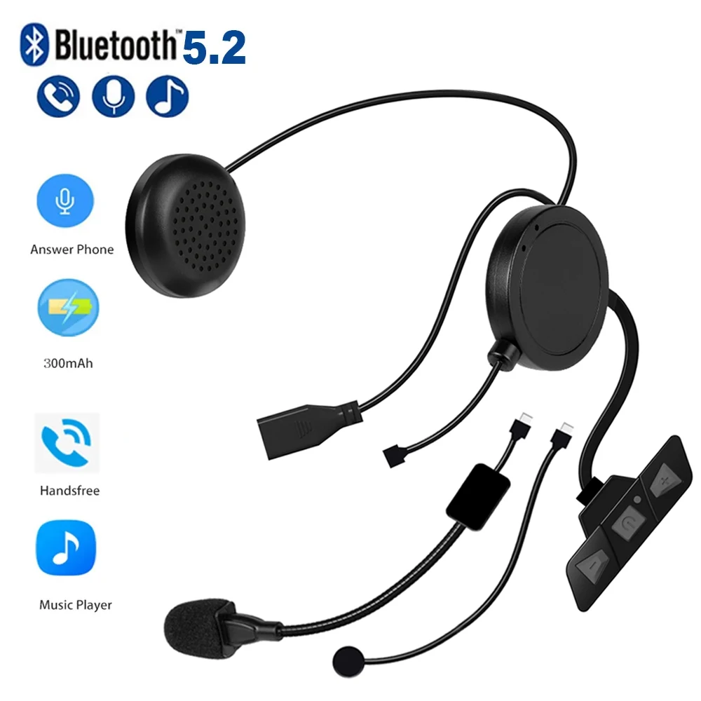 Bluetooth 5.2 Motorcycle Helmet Headset Wireless Handsfree Stereo Music Player Moto Headphone Noise Reduction Earphone With Mic