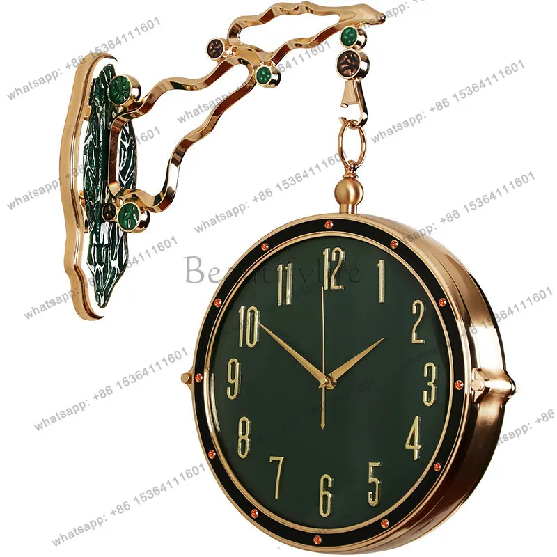 Modern light luxury double-sided wall clock fashionable atmosphere silent watch entrance living room creative decoration