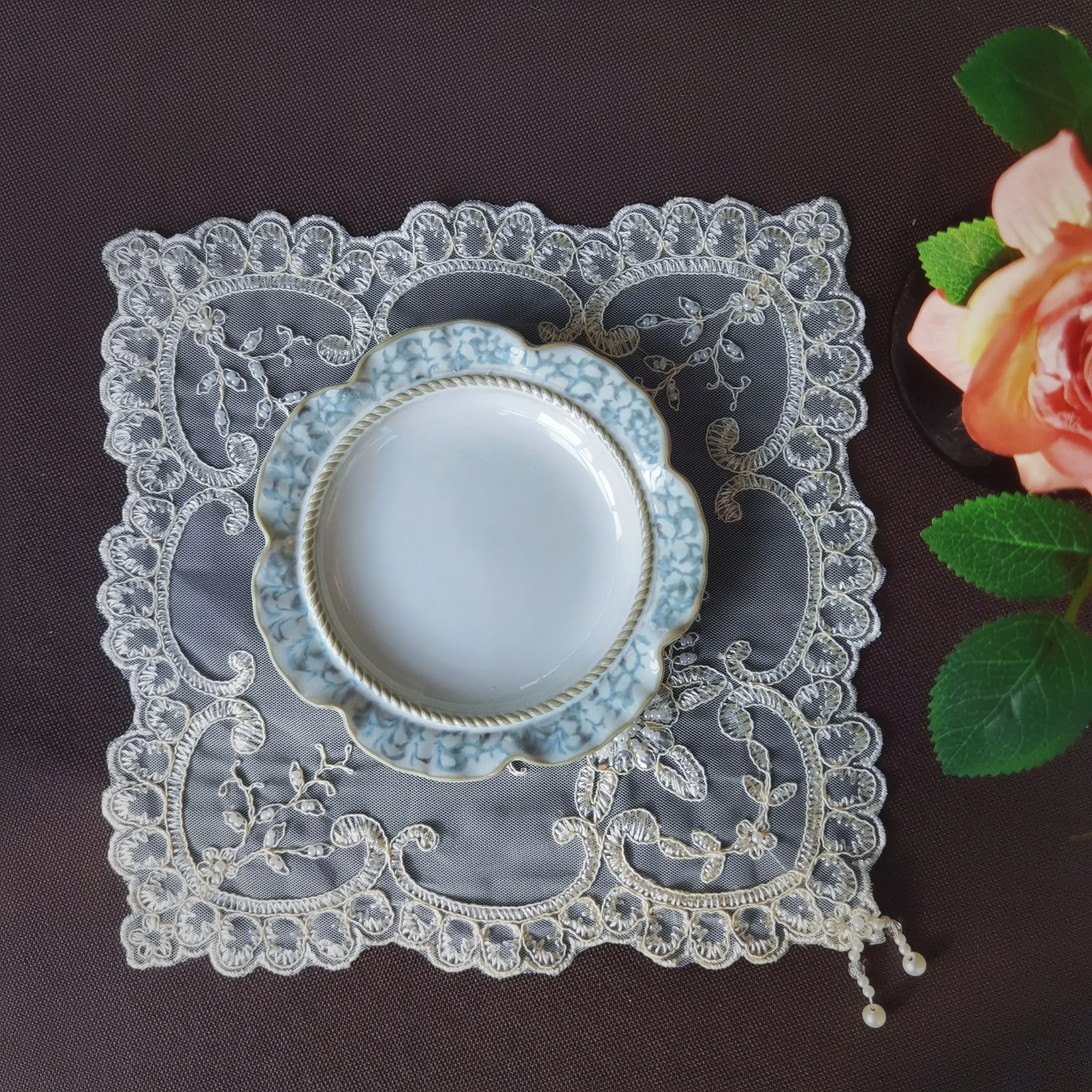 Holiday Placemats Wedding Plate Mat Decorative Table Pad Geometric Coasters Lace Background Cloth For Shooting Modern Home Decor
