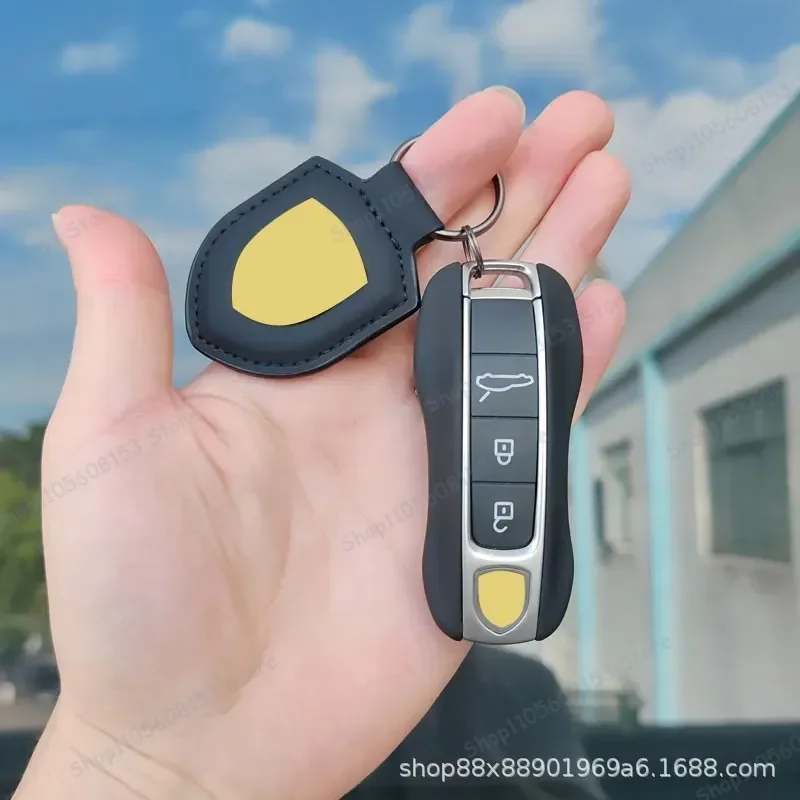 For Porsche 718 Cayenne 911 Panamera Leather Key Case Keychain Black Car Key Organizer Accessory