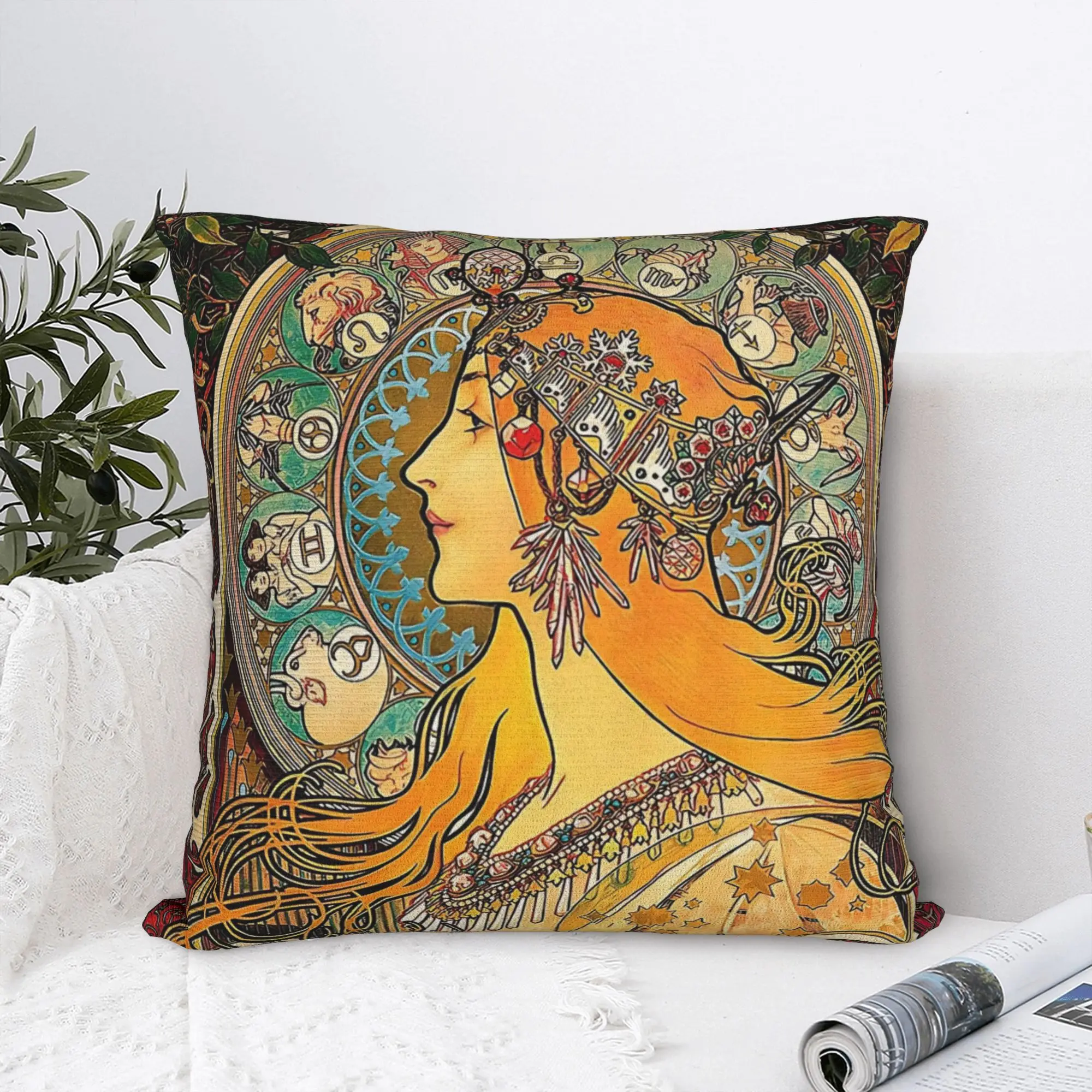 HD. Zodiac  Alphonse Mucha  Square Pillowcases Polyester Home  Cushion Case Cool Home Decoration Pillow Cover 40*40