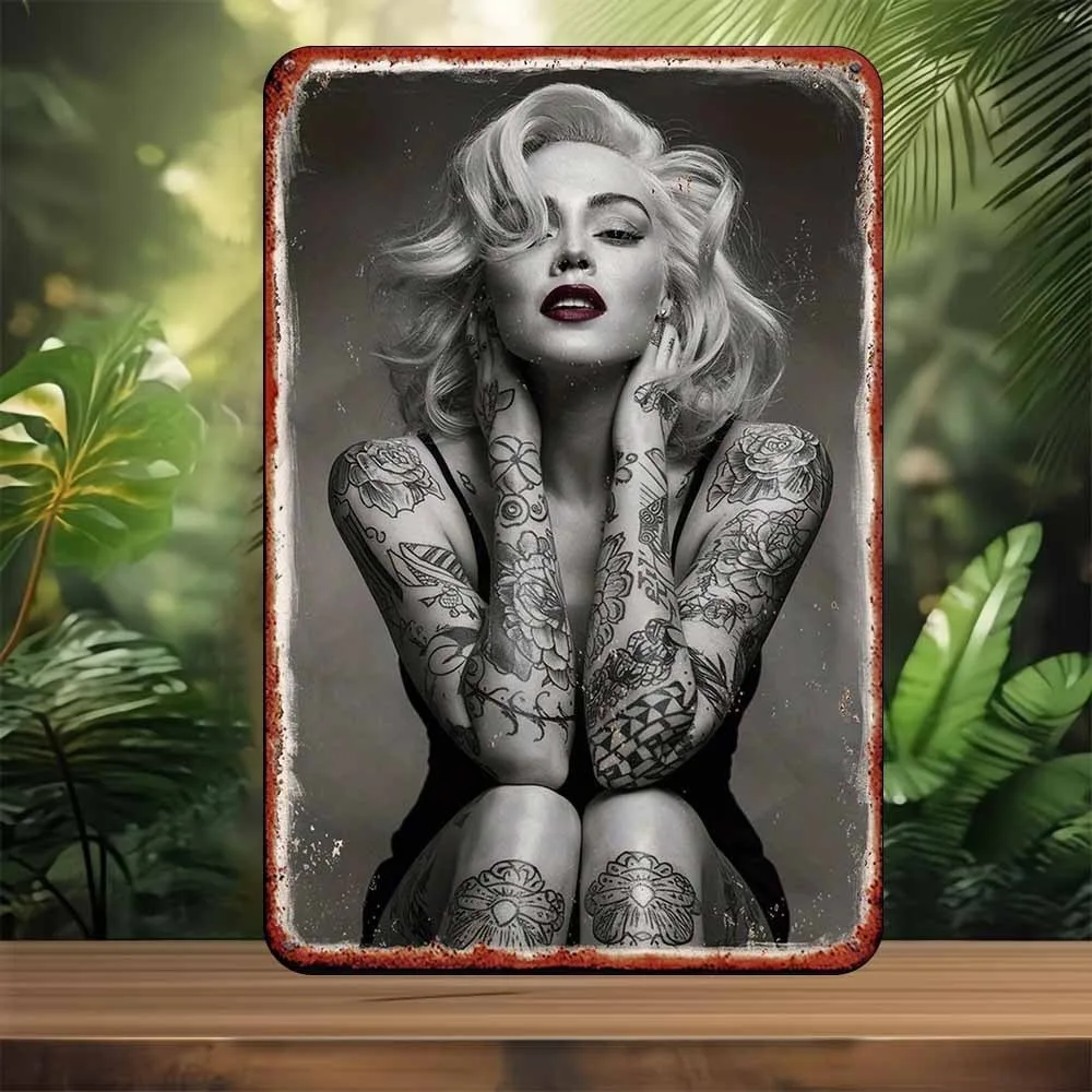 Tattoo Beauty Metal Wall Art, Laser-Cut Iron Tin Sign for Home Bar Garage Garden Outdoor Decor