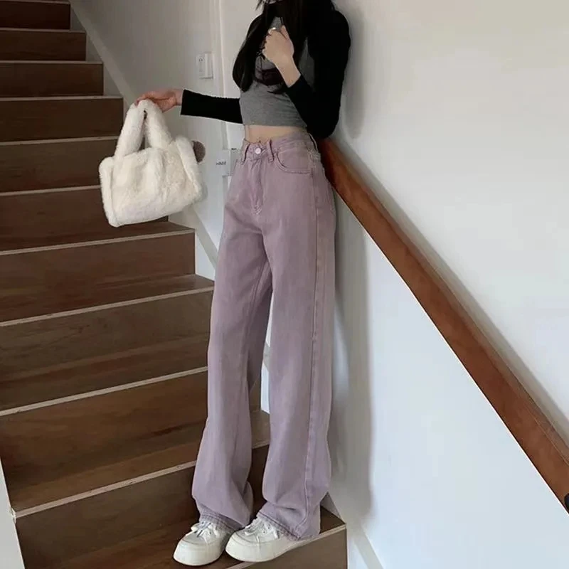 

2025 Female High Waist Straight-leg Jeans Spring Autumn Women Fashion Wide Leg Trousers Retro Ladies Leisure Denim Trousers